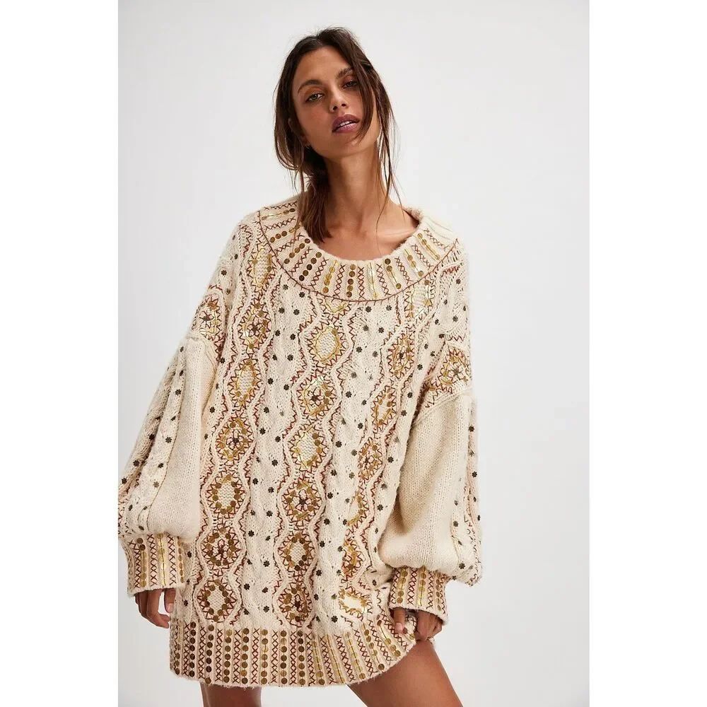 Free People Gilded Cable Embellished Jumper $269 - Picture 2 of 9